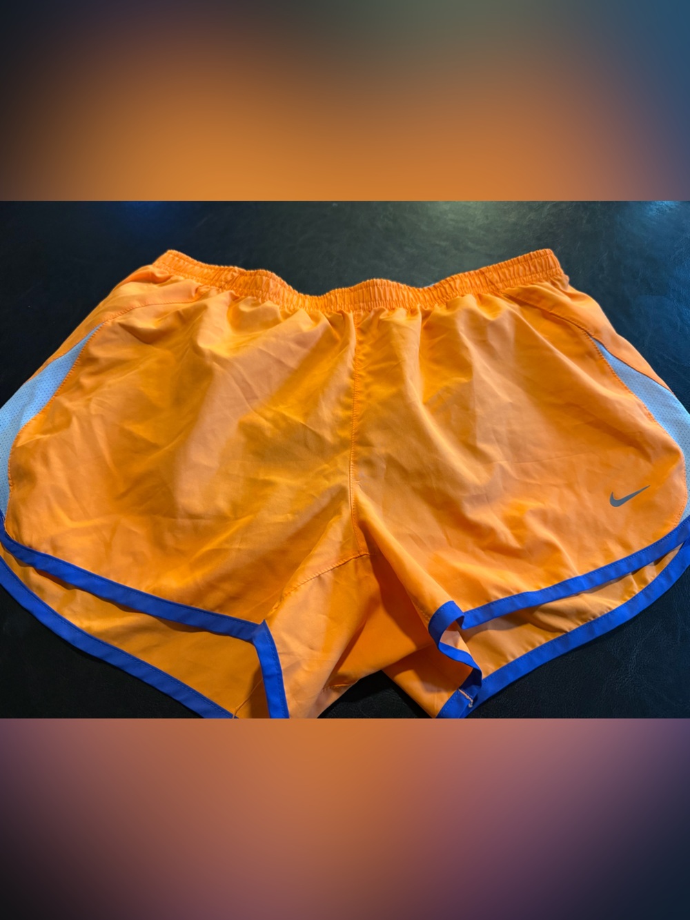 Nike Orange Athletic Shorts with Blue Trim
